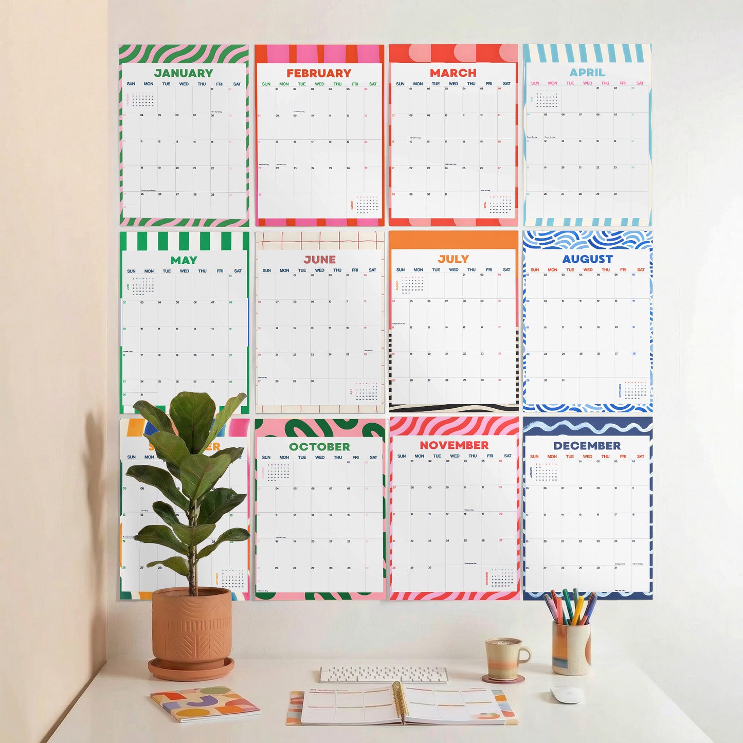 2027 Wall Calendar, Abstract Design, Recycled Paper