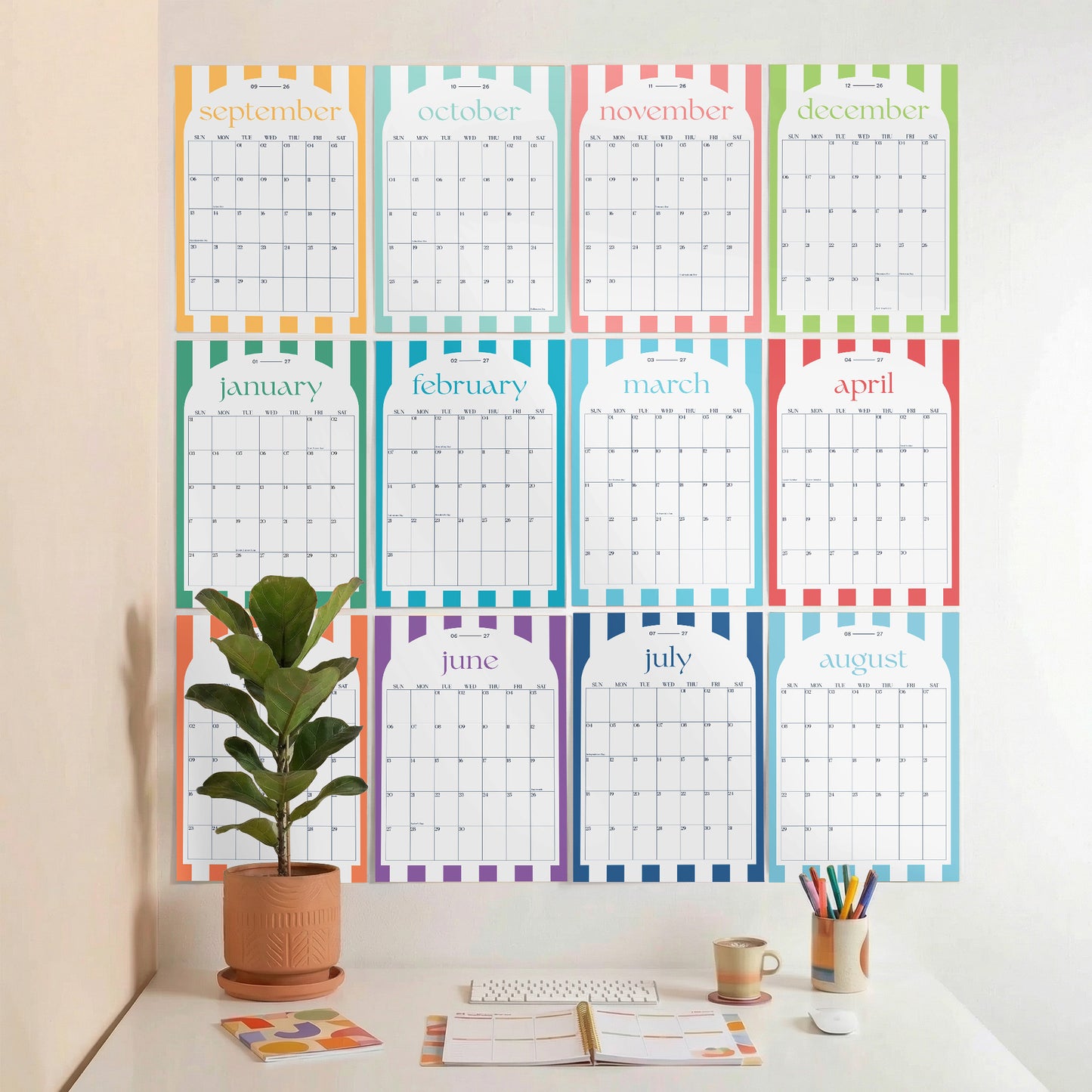 2026-2027 Academic Year Large Monthly Planner, September Start, Pattern Colorful Design