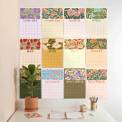 2027 Wall Calendar, Retro Flowers Design, Recycled Paper