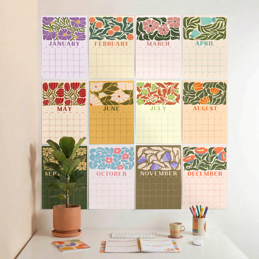 2027 Wall Calendar, Retro Flowers Design, Recycled Paper
