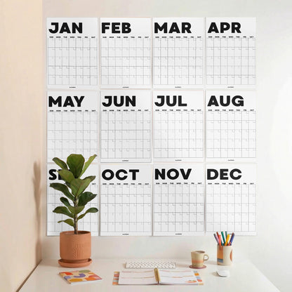 Minimalist Undated Wall Planner: Perpetual Monthly Calendar, Recycled Paper
