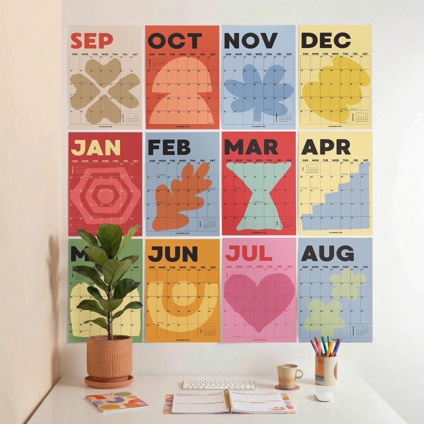 2026–2027 Academic Year Calendar, Colorful Shapes, August Start