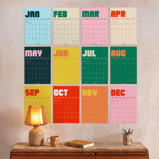 2027 Wall Calendar, Retro Design, Recycled Paper