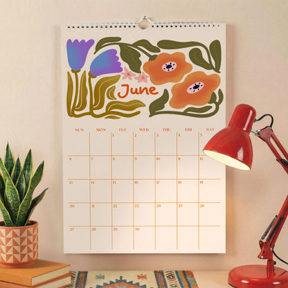 2027 Wall Calendar, Retro Flowers Design, Recycled Paper