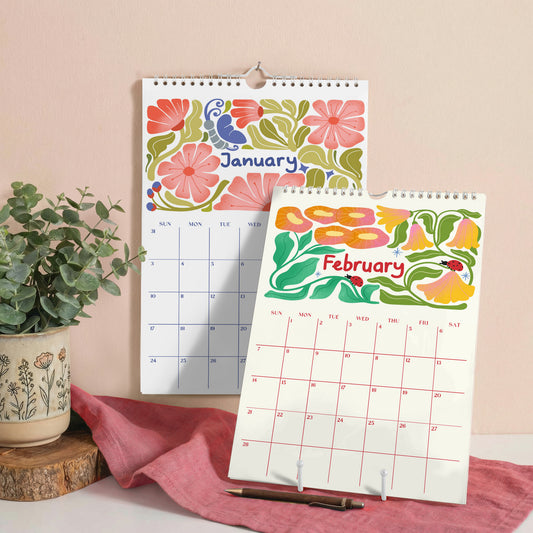 2027 Wall Calendar, Retro Flowers Design, Recycled Paper