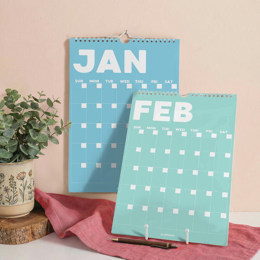 Colorful Undated Wall Planner: Perpetual Monthly Calendar, Recycled Paper
