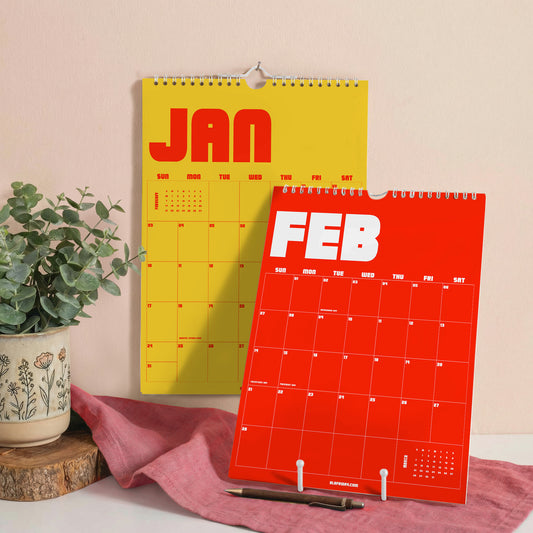 2027 Wall Calendar, Retro Design, Recycled Paper