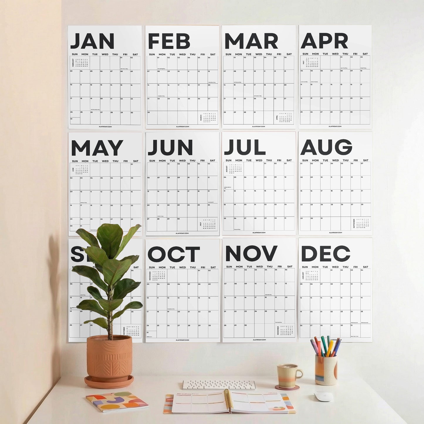 2027 Wall Calendar, Minimalist Color, Recycled Paper