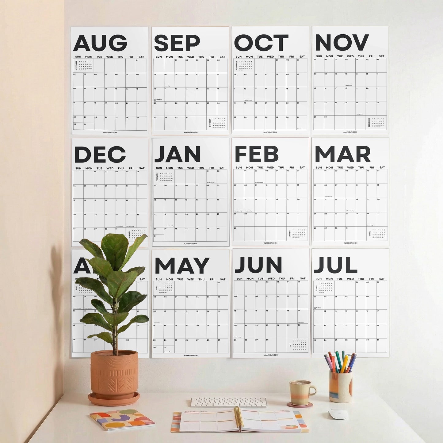 2026–2027 Academic Year Calendar, Minimalist, August Start