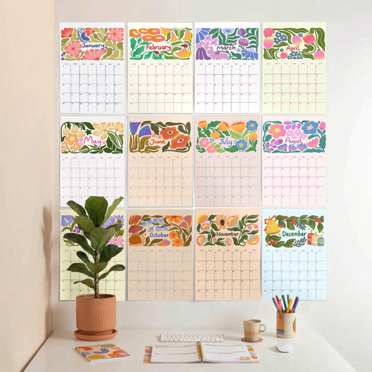 2027 Wall Calendar, Retro Flowers Design, Recycled Paper