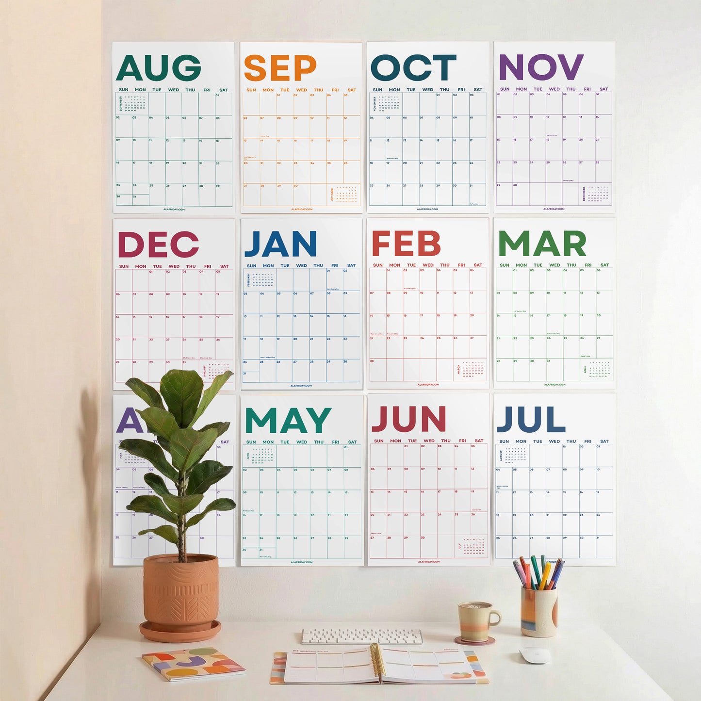 2026–2027 Academic Year Calendar, Bright Color, August Start