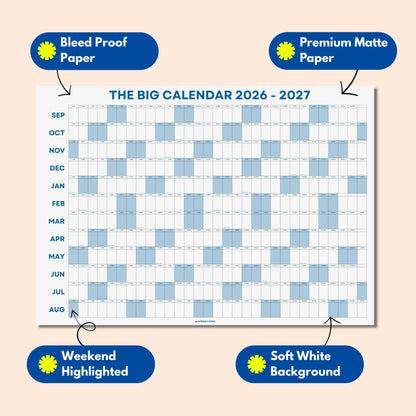 2026-2027 Academic Year Wall Planner, Classroom Planner, Sage Blue