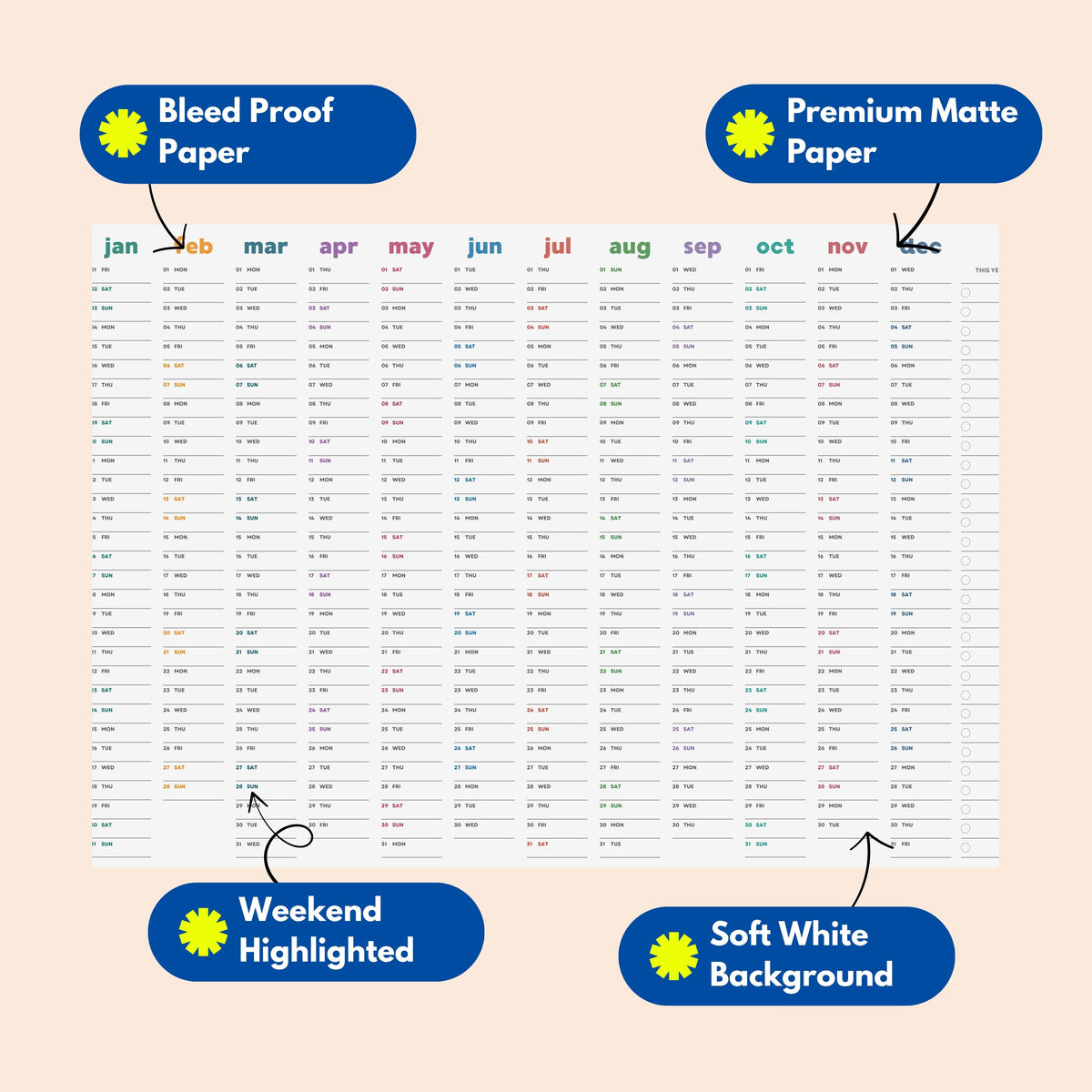 2027 Wall Planner, Bright Color, Matte Paper