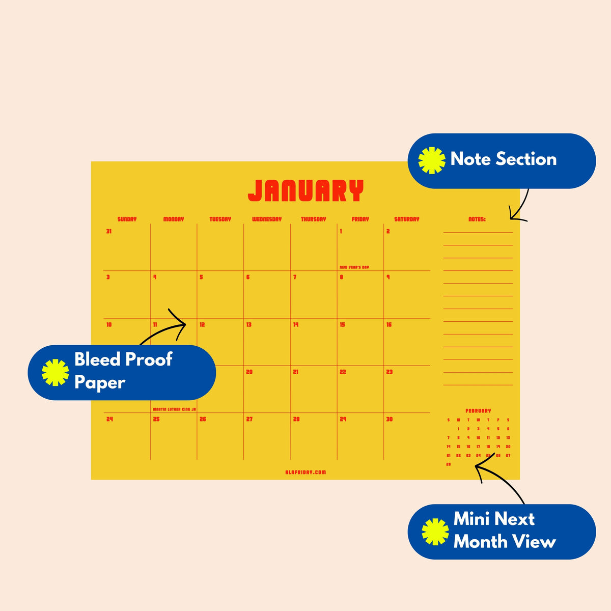 2027 Wall Calendar: Retro Color, Recycled Paper