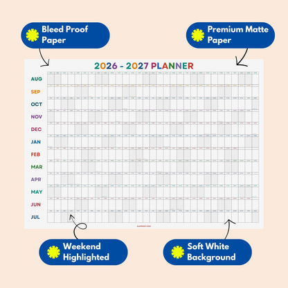 2026-2027 Academic Year Planner, August Start, Classroom Decor, Bright Color