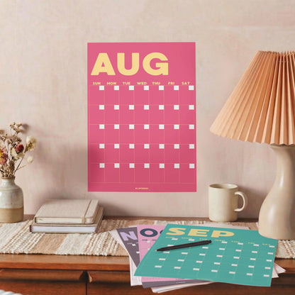 Colorful Undated Wall Planner: Perpetual Monthly Calendar, Recycled Paper