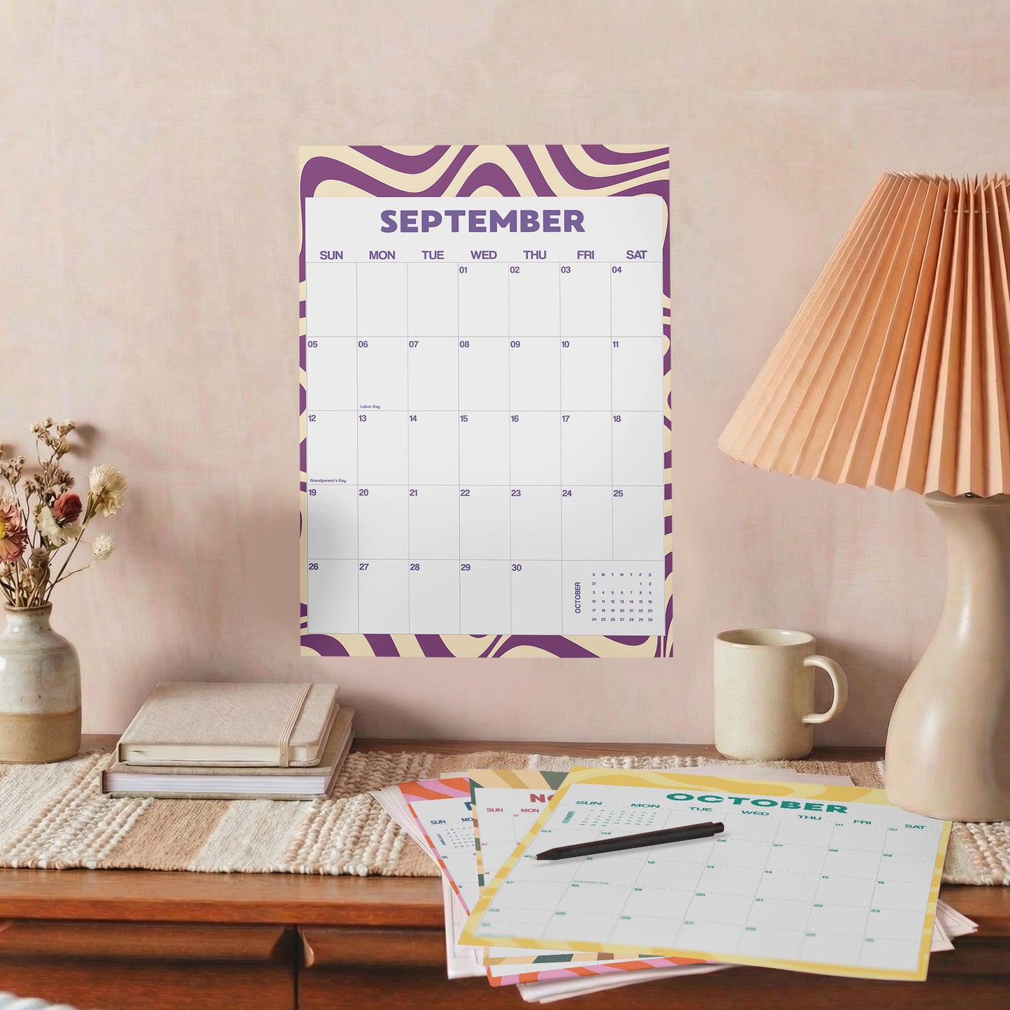 2027 Wall Calendar, Retro Art Design, Recycled Paper