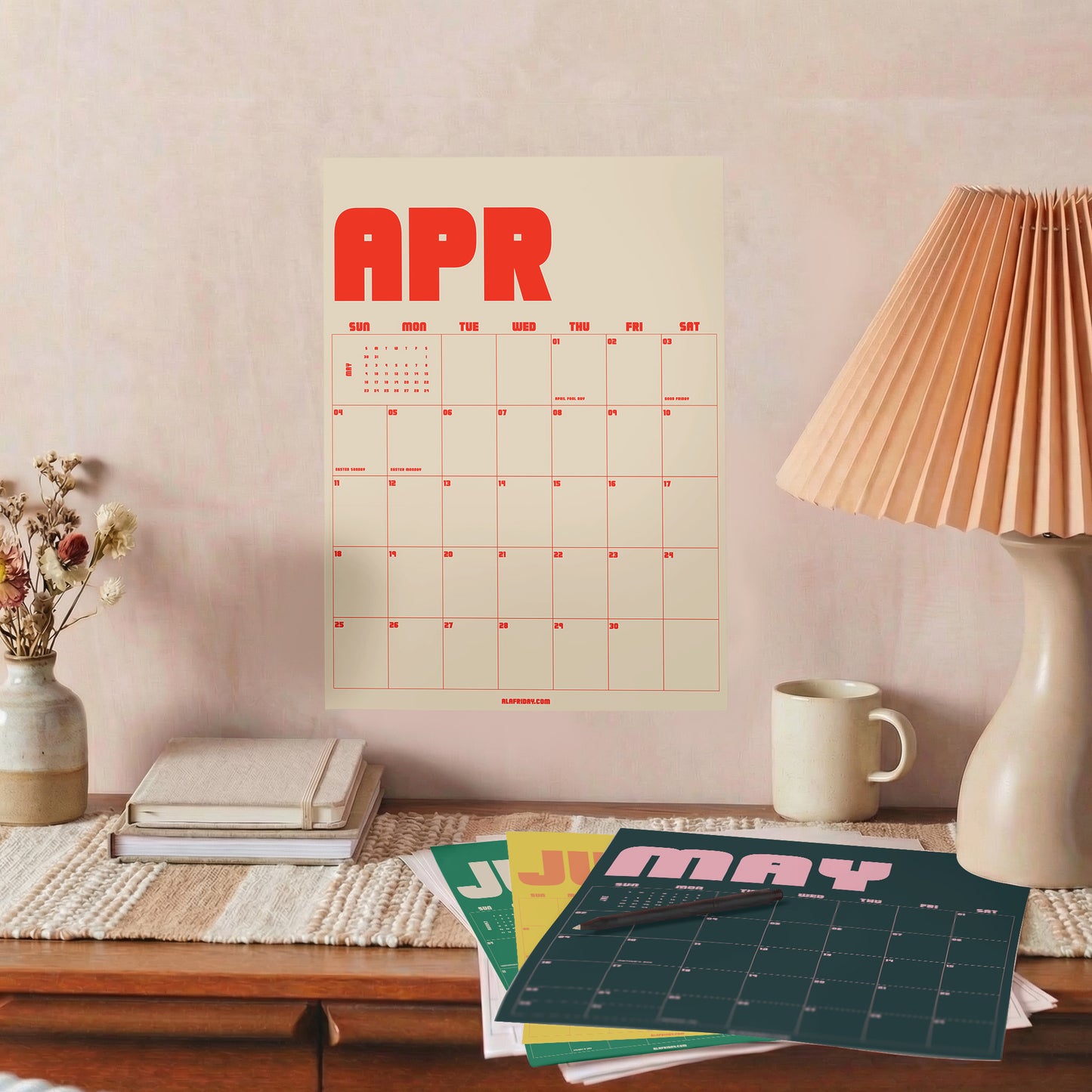2027 Wall Calendar, Retro Design, Recycled Paper
