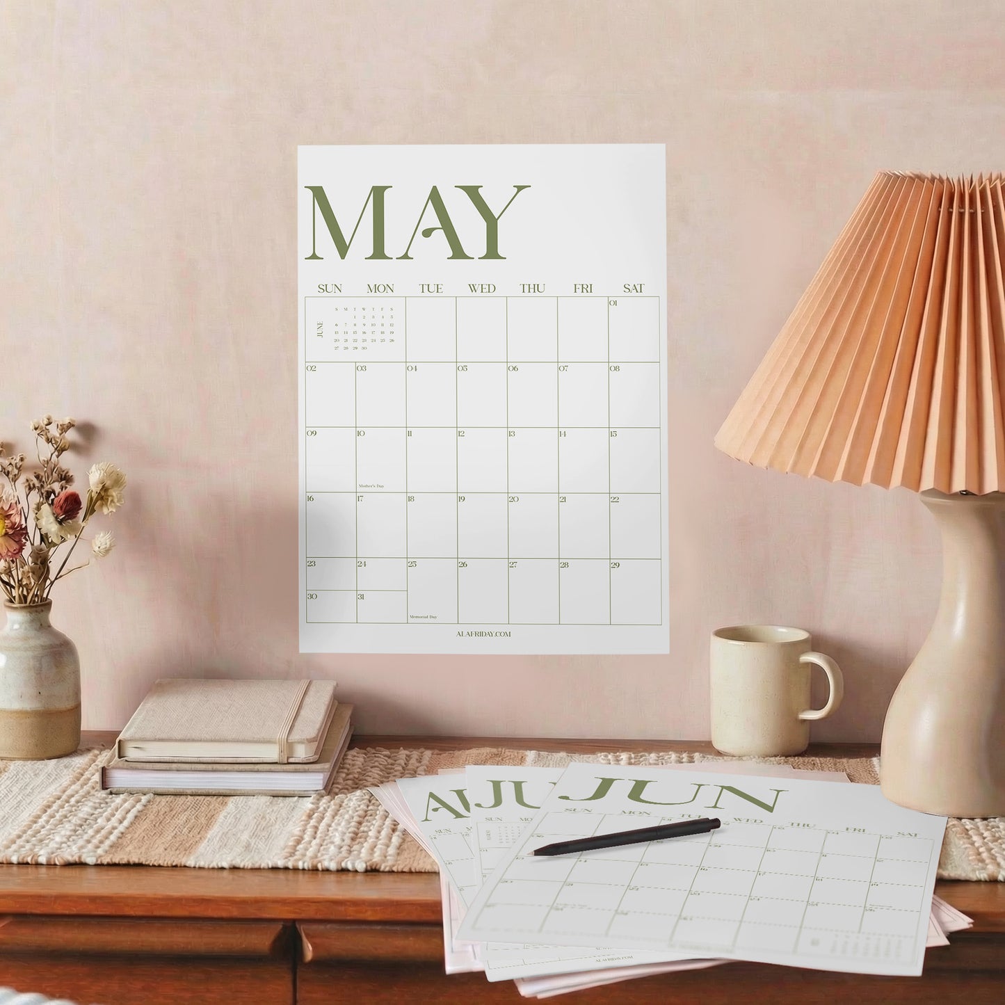 2027 Wall Calendar, Matcha Design, Recycled Paper