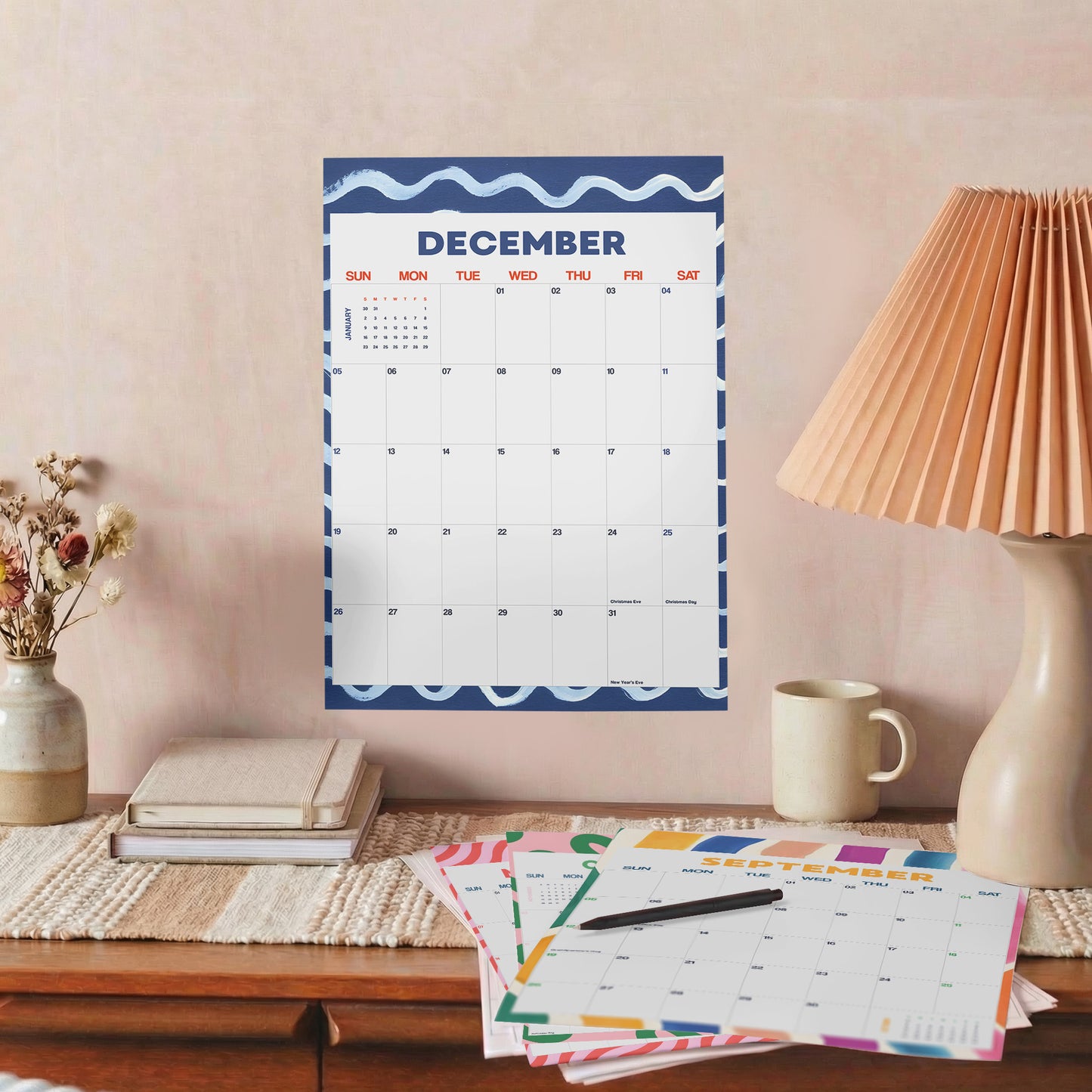 2027 Wall Calendar, Abstract Design, Recycled Paper