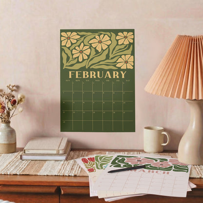 2026-2027 Academic Wall Calendar, Retro Flowers, August Start