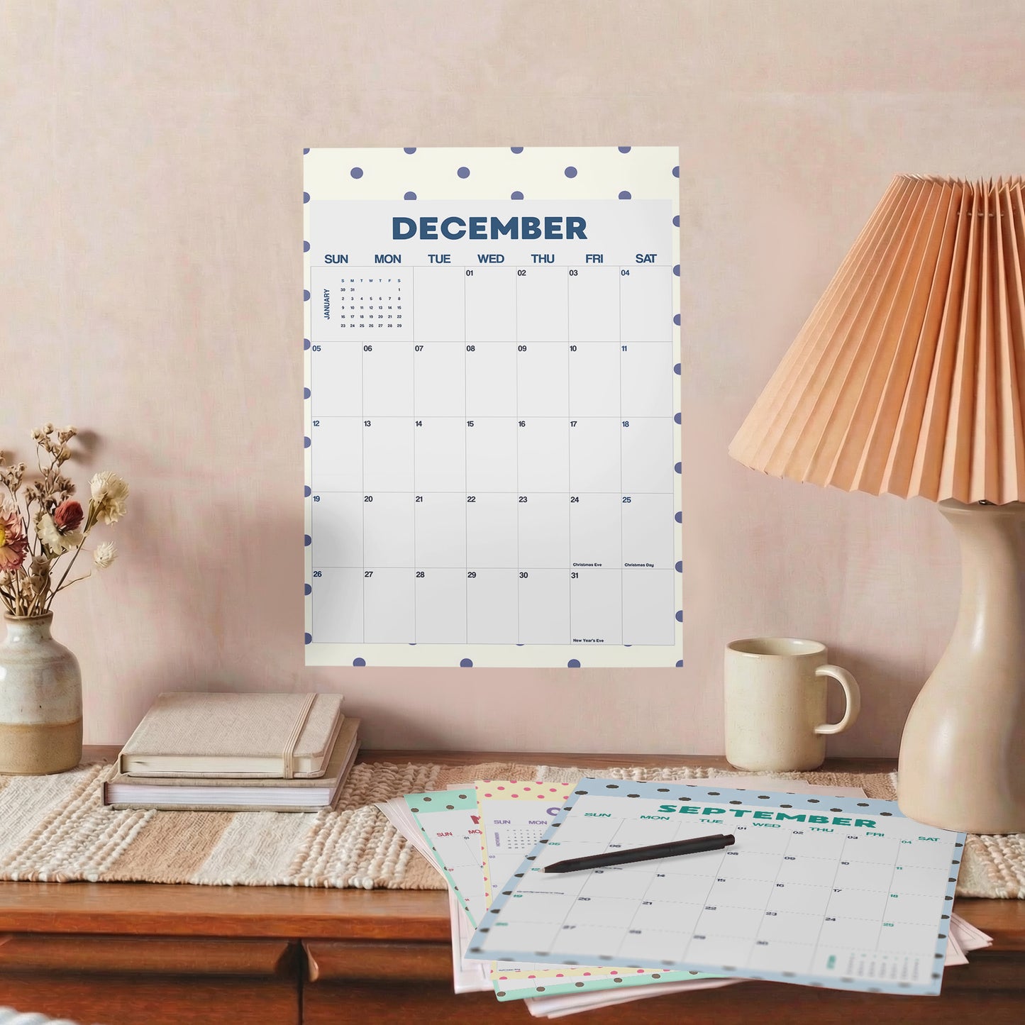 2027 Wall Calendar, Polkadot Design, Recycled Paper