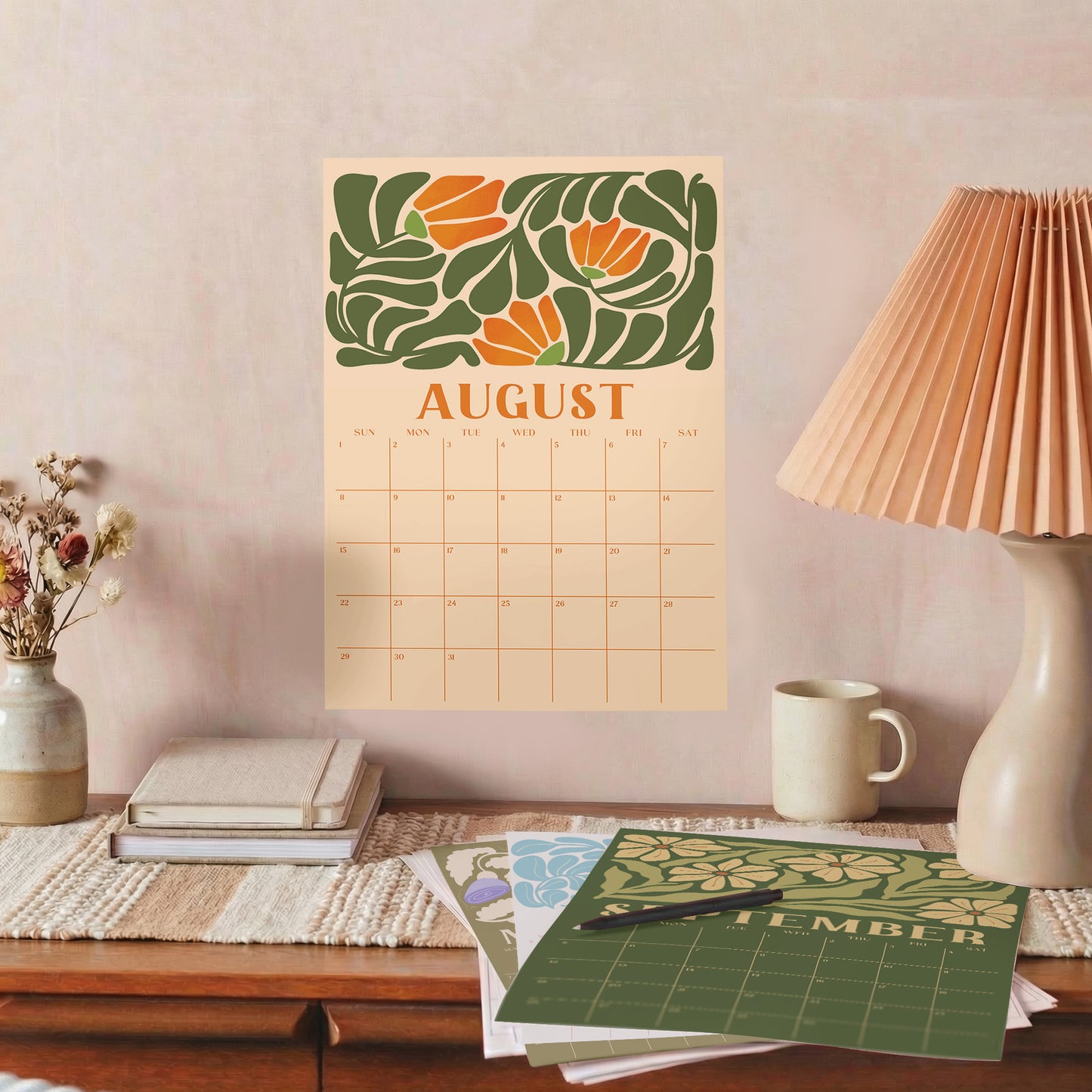 2027 Wall Calendar, Retro Flowers Design, Recycled Paper