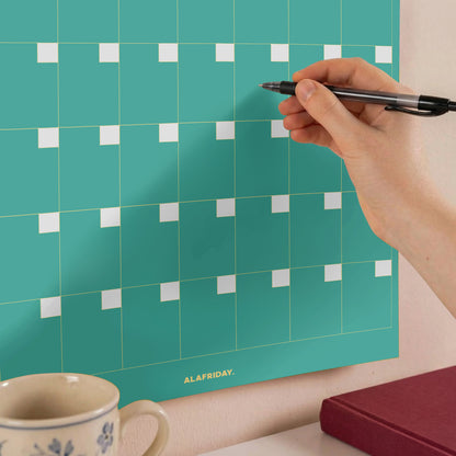 Colorful Undated Wall Planner: Perpetual Monthly Calendar, Recycled Paper