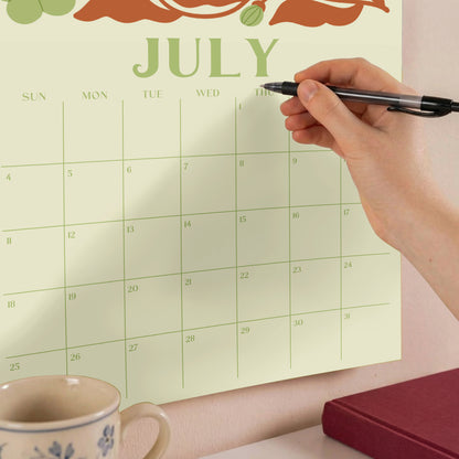 2027 Wall Calendar, Retro Flowers Design, Recycled Paper