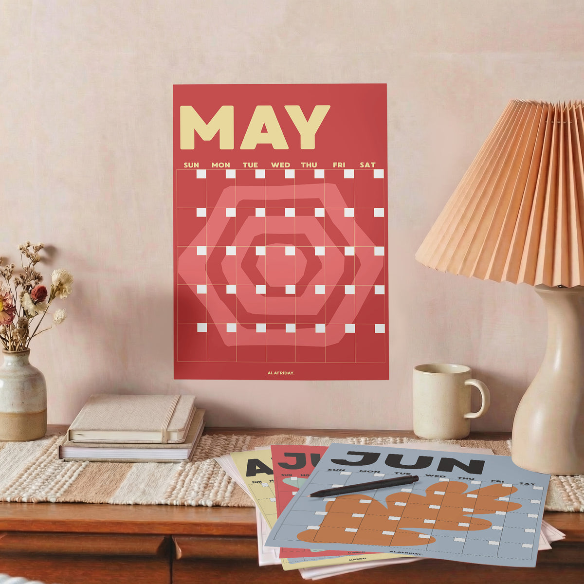 Earth Colorful Undated Wall Planner: Perpetual Monthly Calendar, Recycled Paper