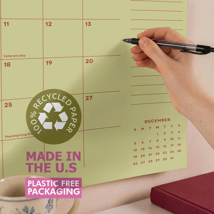 2027 Wall Calendar: Pastel Color, Recycled Paper