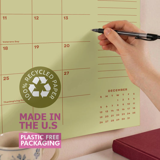 2027 Wall Calendar: Pastel Color, Recycled Paper
