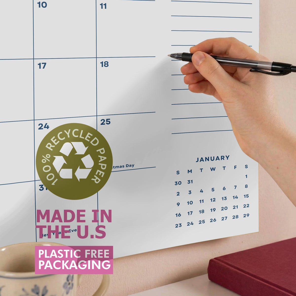 2027 Wall Calendar: Bright Color, Recycled Paper