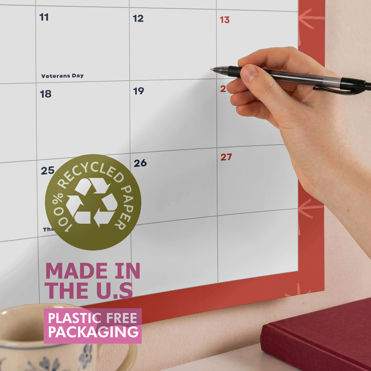 2027 Wall Calendar: Abstract Design, Recycled Paper