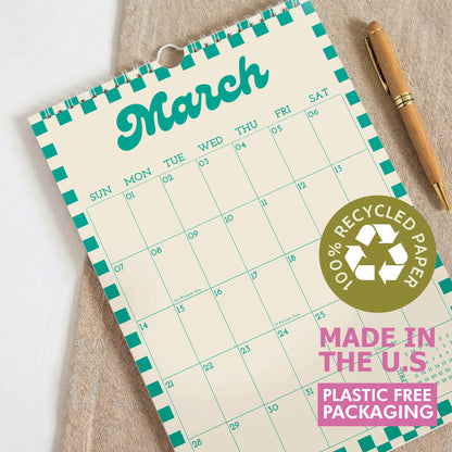 2027 Wall Calendar, Vintage Design, Recycled Paper
