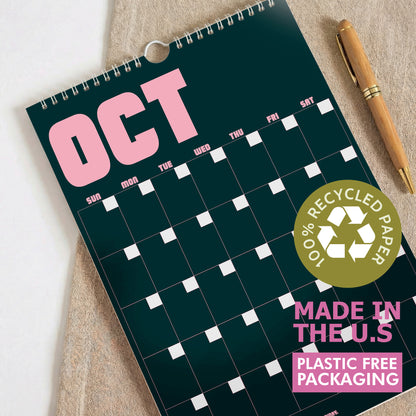 Retro Undated Wall Planner: Perpetual Monthly Calendar, Recycled Paper