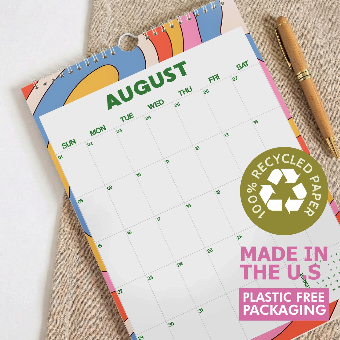 2027 Wall Calendar, Retro Art Design, Recycled Paper
