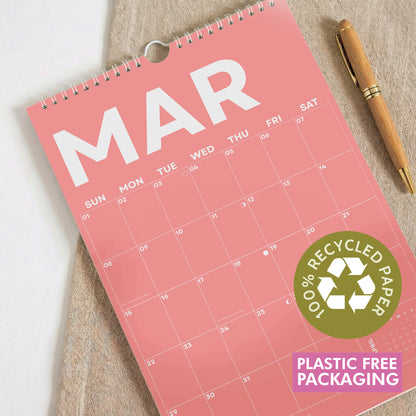 2026 Colorful Calendar, Recycled Paper