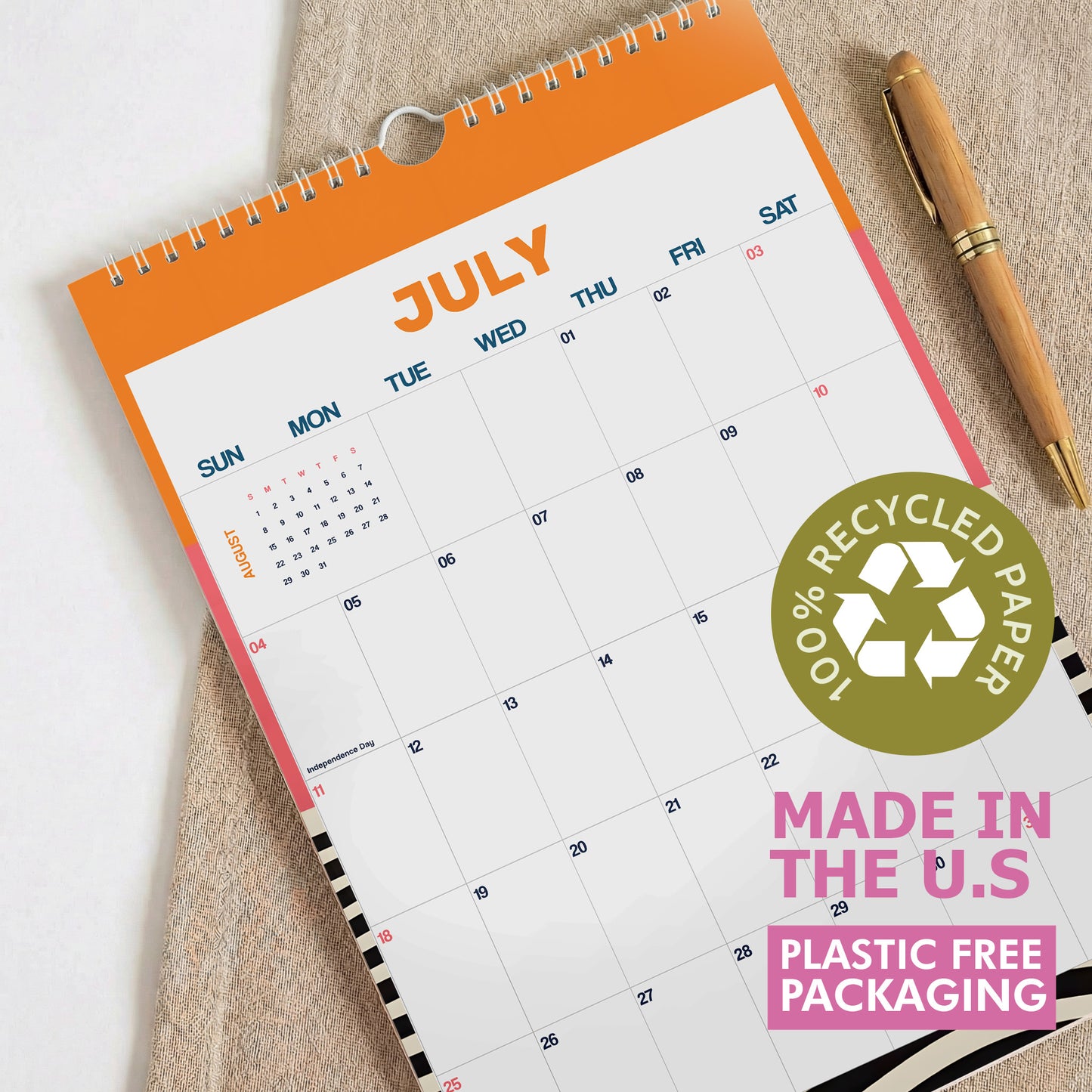 2027 Wall Calendar, Abstract Design, Recycled Paper