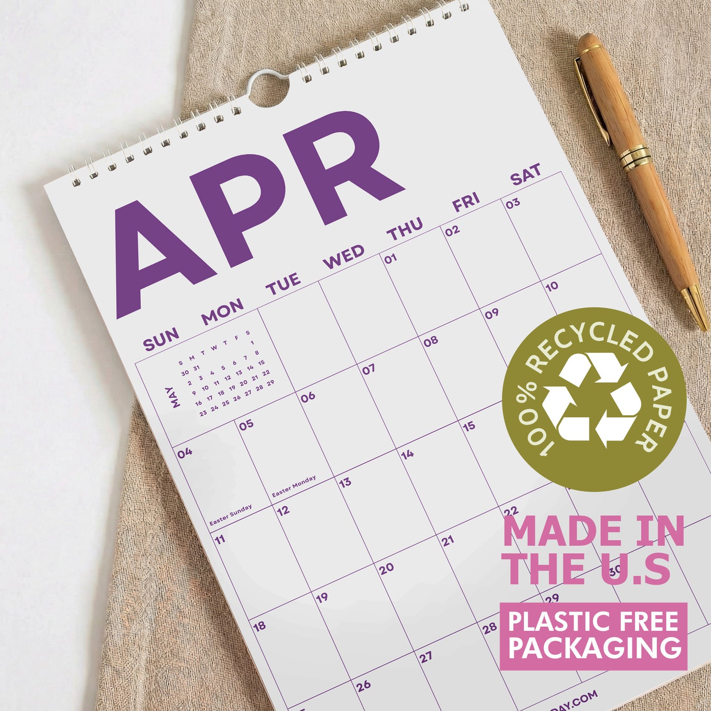2027 Wall Calendar, Bright Color Design, Recycled Paper