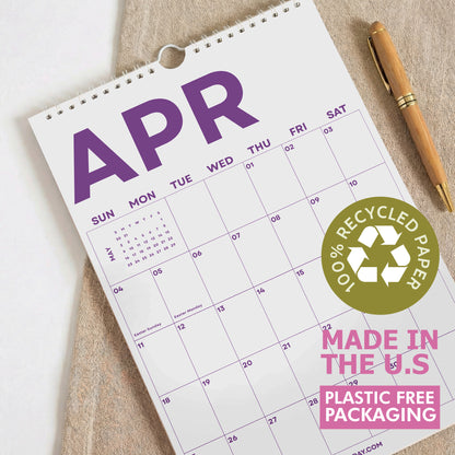 2027 Wall Calendar, Bright Color Design, Recycled Paper