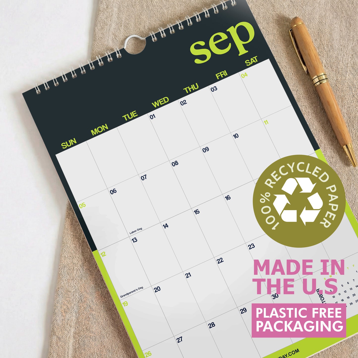 2027 Wall Calendar, Bright Color Design, Recycled Paper