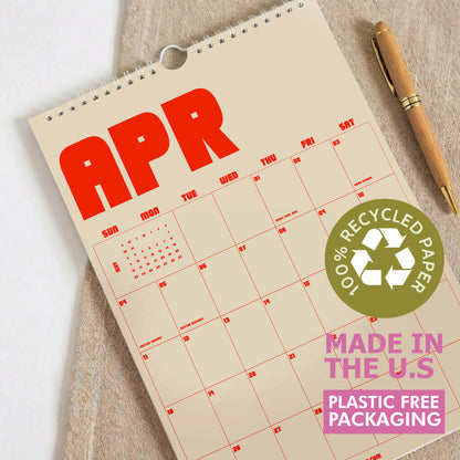 2027 Wall Calendar, Retro Design, Recycled Paper