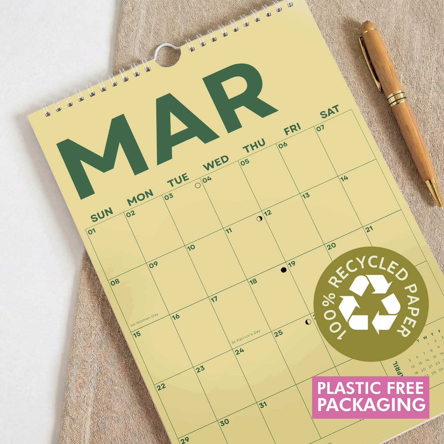 2026 Pastel Color Calendar, Recycled Paper