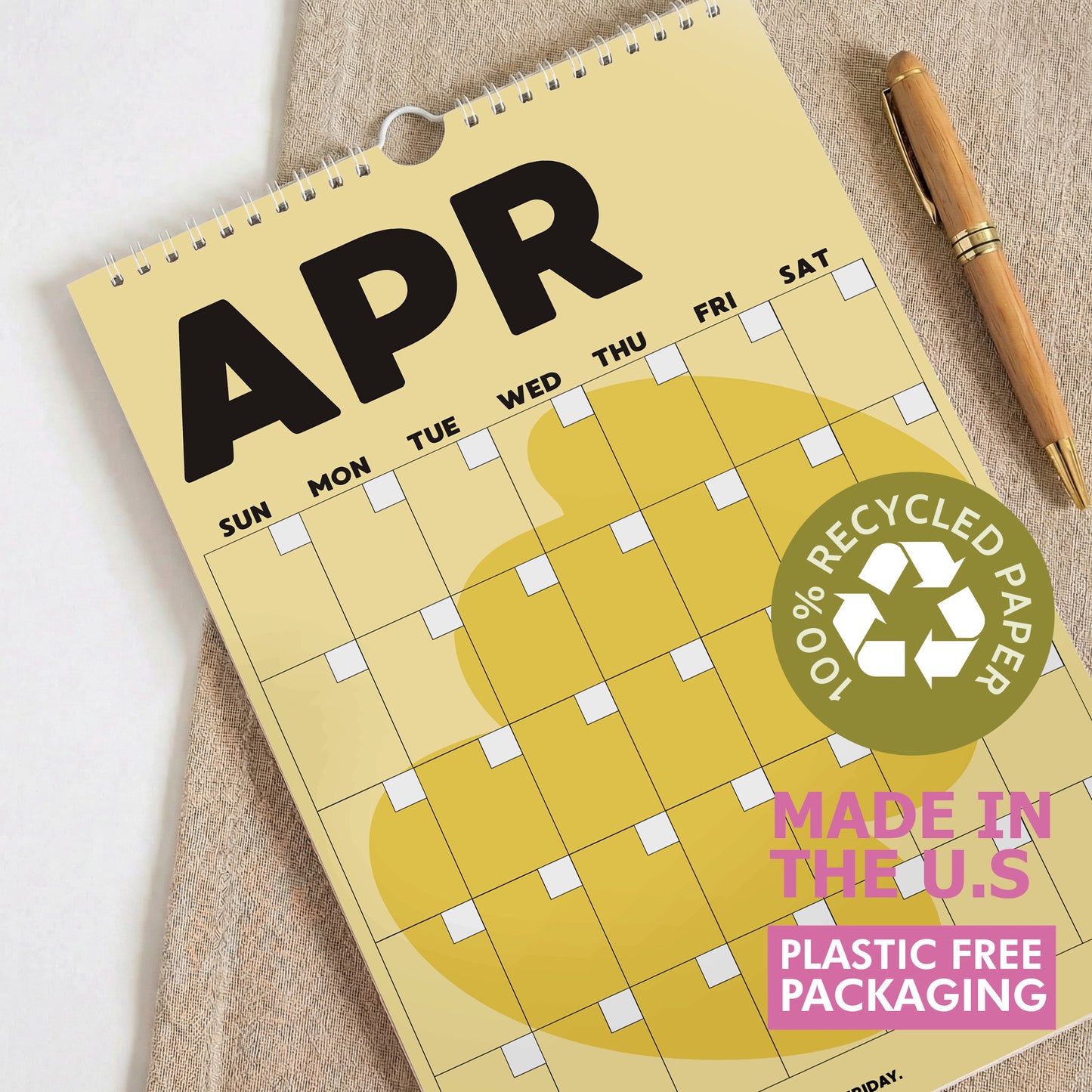 Earth Colorful Undated Wall Planner: Perpetual Monthly Calendar, Recycled Paper