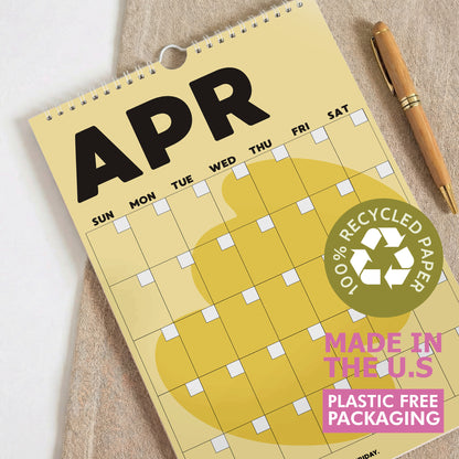 Earth Colorful Undated Wall Planner: Perpetual Monthly Calendar, Recycled Paper