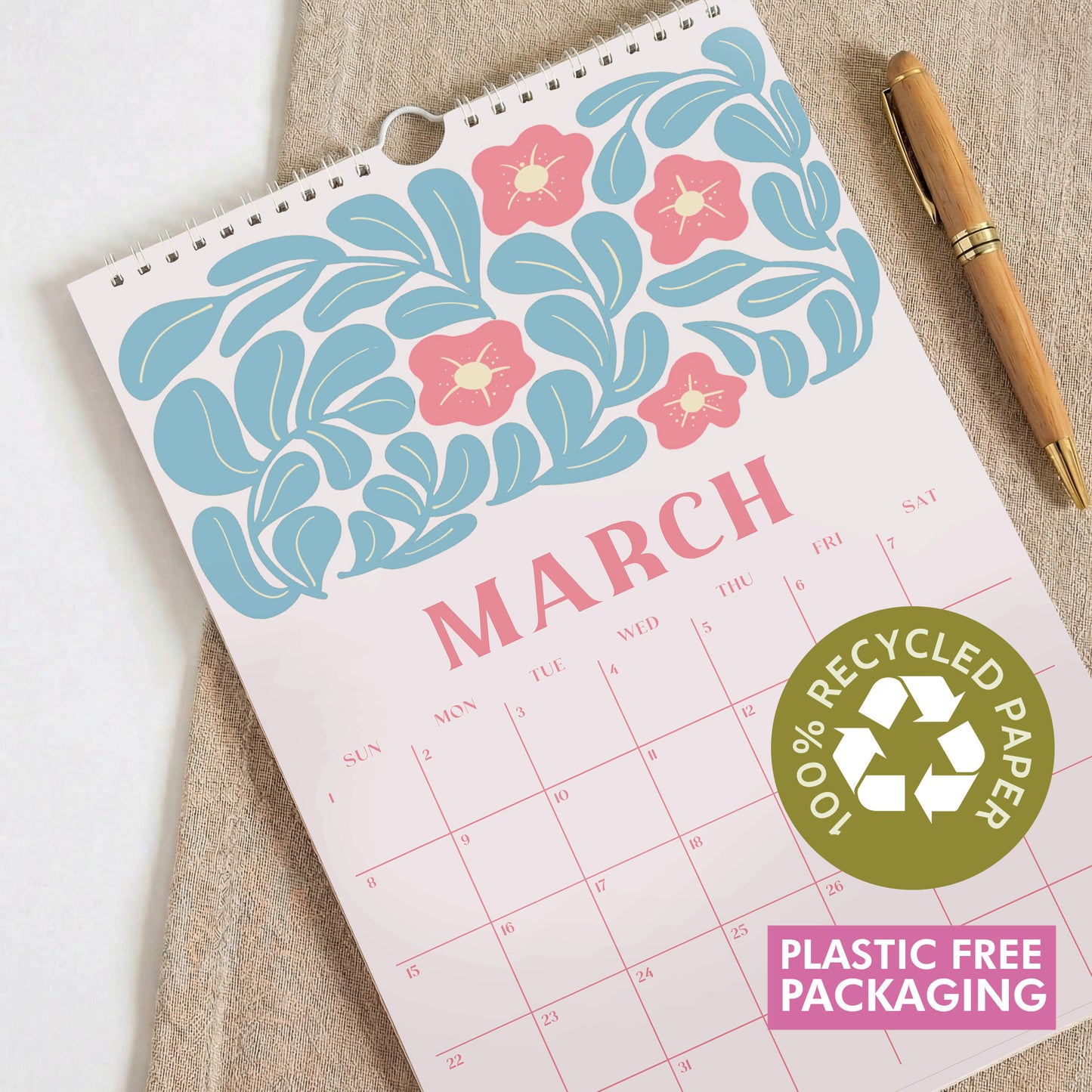 2026 Flowers Calendar, A3, Recycled Paper