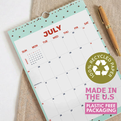 2027 Wall Calendar, Polkadot Design, Recycled Paper