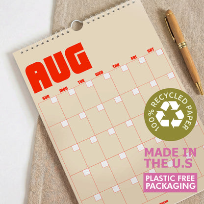 Retro Undated Wall Planner, Recycled Paper