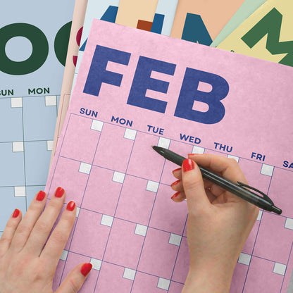 Colorful Undated Wall Planner: Perpetual Monthly Calendar, Recycled Paper